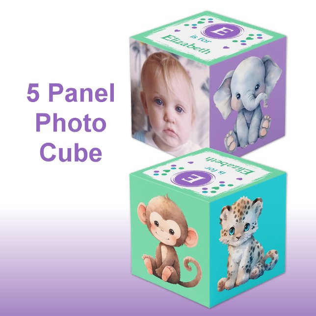 Cute baby animals photo name for nursery purple cube (Creator Uploaded)