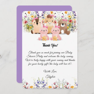 Cute Baby Animals & Wildflower Thank You Card