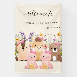 Cute Baby Animals & Wildflowers Baby Shower Banner