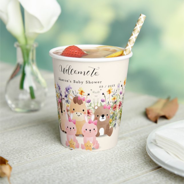 Cute Baby Animals & Wildflowers Baby Shower  Paper Cups (Insitu)