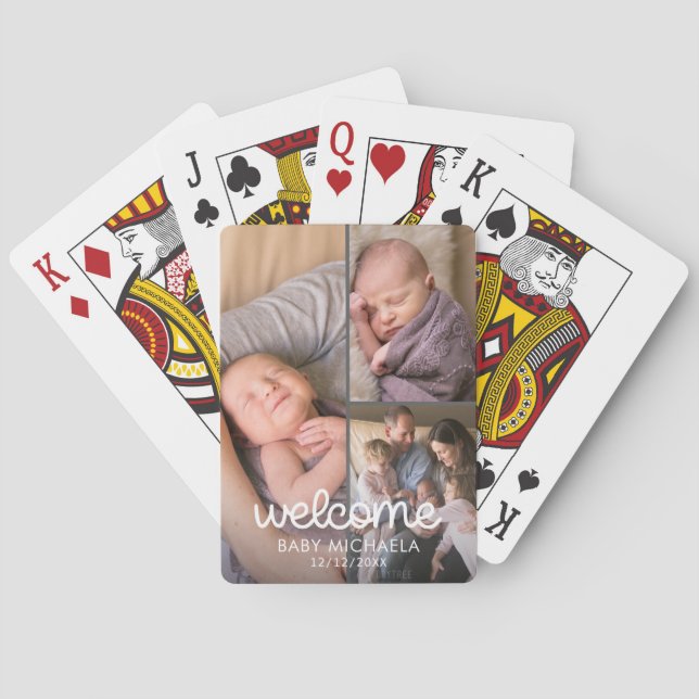 Cute Baby Announcement Photo Collage Playing Cards (Back)