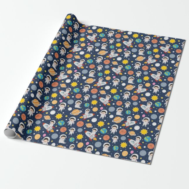 Cute Baby Astronaut Wrapping Paper (Unrolled)