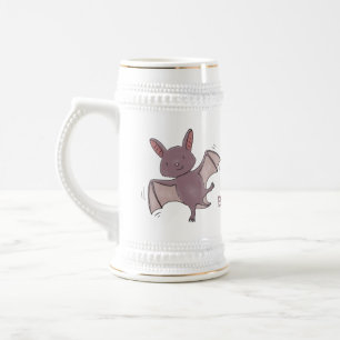 Cute baby bat flying cartoon illustration beer stein