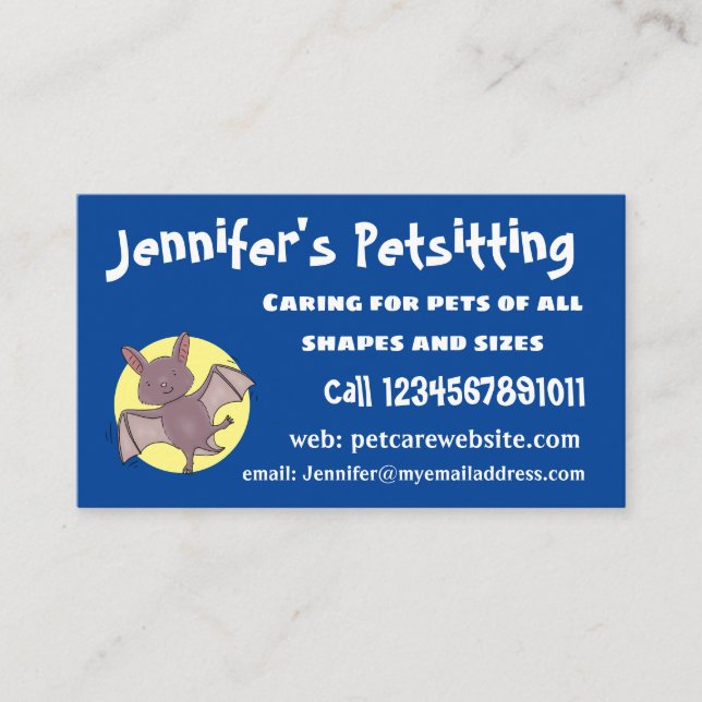 Cute baby bat flying cartoon illustration business card (Front)