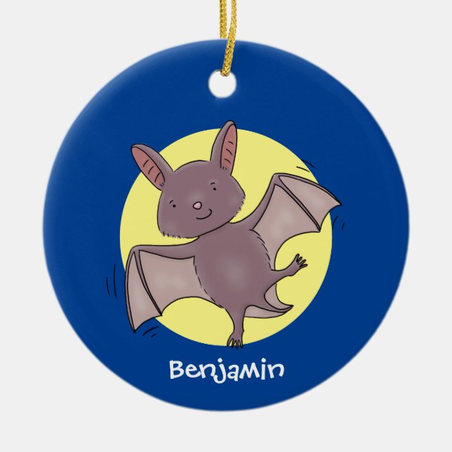 Cute baby bat flying cartoon illustration ceramic tree decoration (Front)