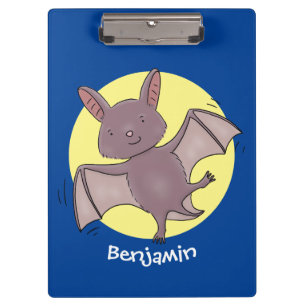 Cute baby bat flying cartoon illustration clipboard