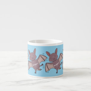 Cute baby bat flying cartoon illustration espresso cup