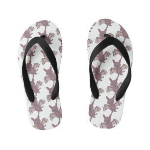 Cute baby bat flying cartoon illustration kid's jandals