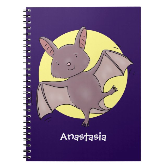 Cute baby bat flying cartoon illustration notebook (Front)