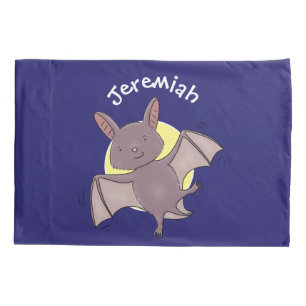 Cute baby bat flying cartoon illustration pillowcase