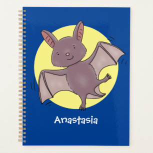 Cute baby bat flying cartoon illustration planner