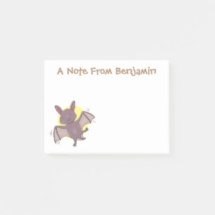 Cute baby bat flying cartoon illustration post-it notes
