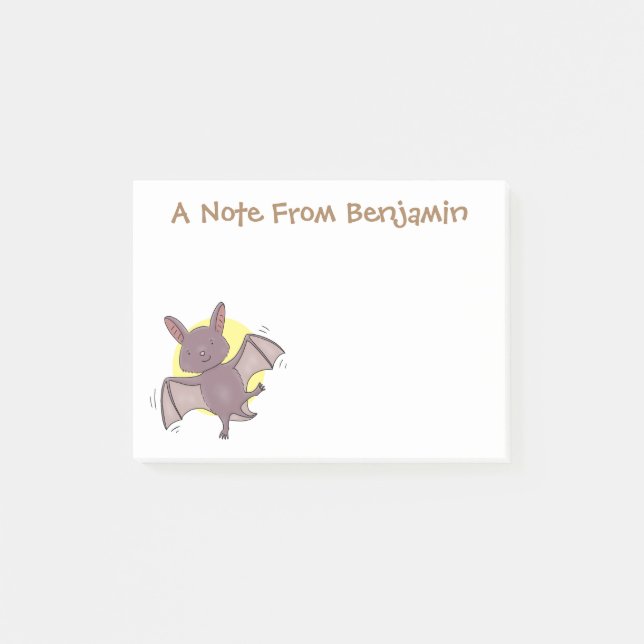 Cute baby bat flying cartoon illustration post-it notes (Front)