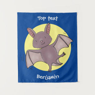 Cute baby bat flying cartoon illustration tapestry