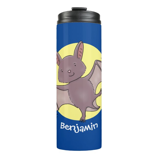 Cute baby bat flying cartoon illustration thermal tumbler (Front)