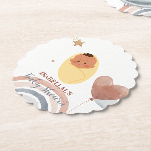 Cute baby bear African american boys baby shower Paper Coaster