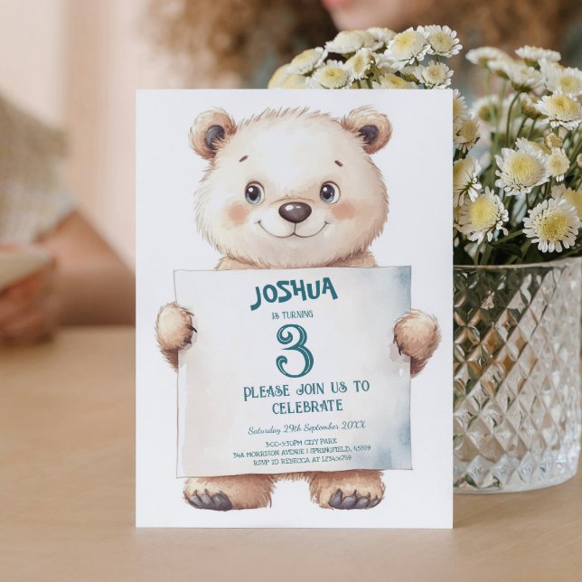 Cute Baby Bear and Sign Kids birthday Party  Invitation (Creator Uploaded)