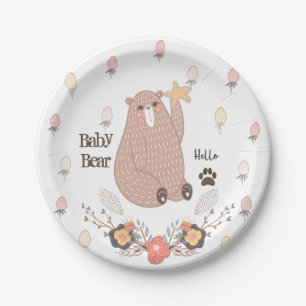 Cute Baby Bear and Strawberries Customisable Paper Plate
