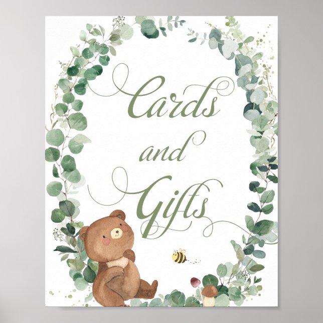 Cute Baby Bear Eucalyptus Greenery Cards and Gifts Poster (Front)