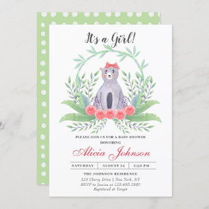 Cute Baby Bear Girl Baby Shower Invitation