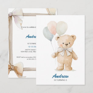 Cute baby bear Illustration Birthday Invitation