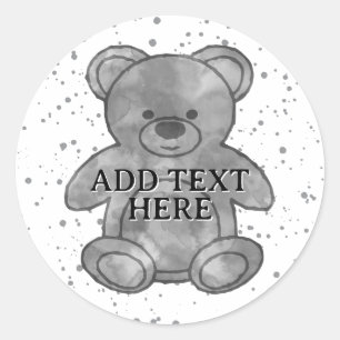 Cute Baby Bear In Black and White Custom Text Classic Round Sticker