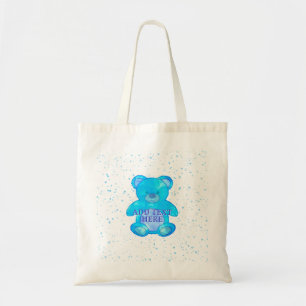 Cute Baby Bear In Blue Custom Text Tote Bag