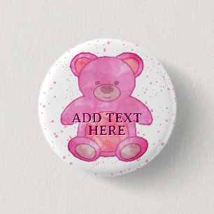 Cute Baby Bear In Pink Custom Text 3 Cm Round Badge