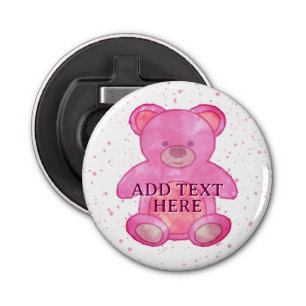 Cute Baby Bear In Pink Custom Text Bottle Opener