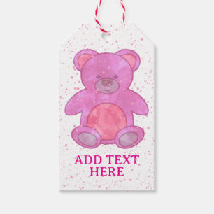 Cute Baby Bear In Pink Custom Text Gift Tags