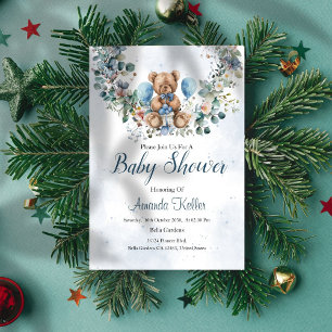 Cute Baby Bear Leaf Baby Shower Invitation
