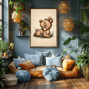 Cute Baby Bear Nursery Art Scandinavian Minimal Poster