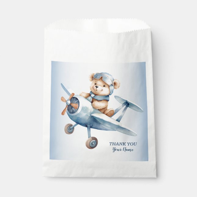Cute Baby Bear Pilot Blue Aeroplane Beautiful Favour Bags (Front)
