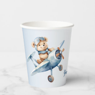 Cute Baby Bear Pilot Blue Aeroplane Beautiful Paper Cups