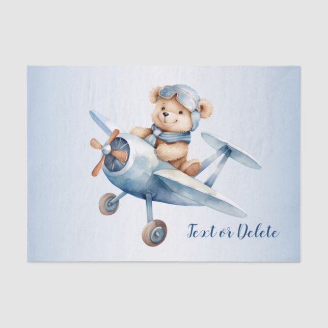 Cute Baby Bear Pilot Blue Aeroplane Beautiful Tissue Paper (Front)