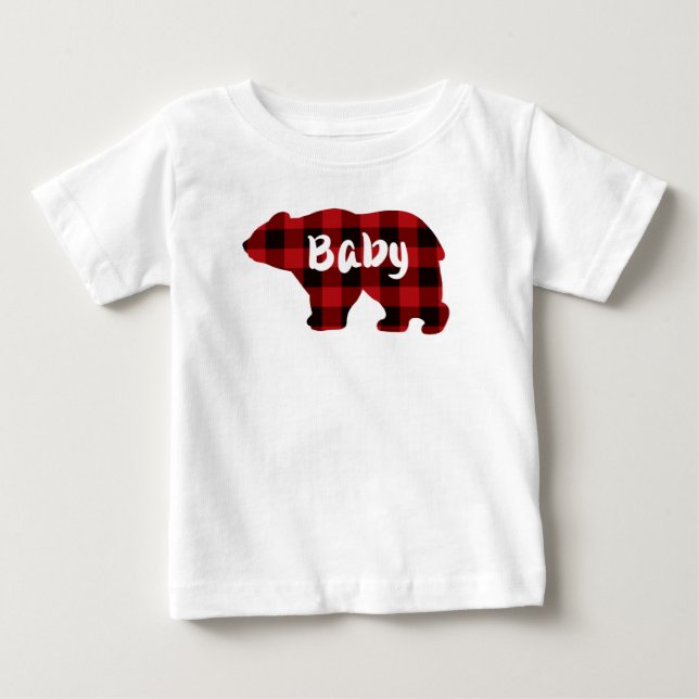 Cute Baby bear red black buffalo plaid pattern T-Shirt (Front)