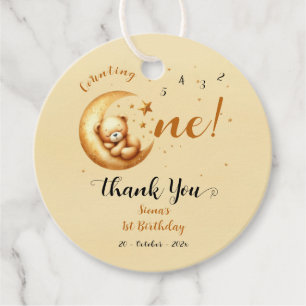 Cute Baby Bear Sleeping On The Moon 1st Birthday Favour Tags