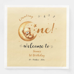 Cute Baby Bear Sleeping On The Moon 1st Birthday Napkin
