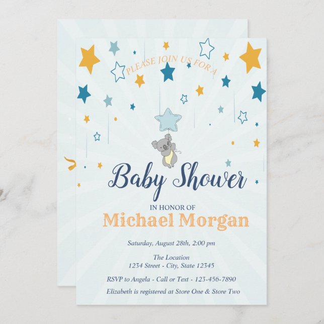 Cute Baby Bear, Stars Invitation (Front/Back)