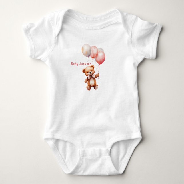 Cute Baby Bear with Balloons Bodysuit (Front)