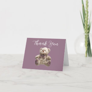 Cute Baby Bear with Balloons Purple White Thank You Card