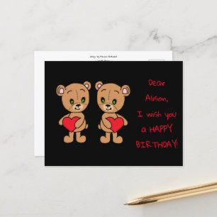 Cute baby bear with hearts, custom Postcard