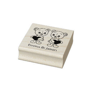 Cute baby bear with hearts rubber stamp