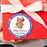 Cute Baby Bear With Zoo Merry Christmas  Classic Round Sticker<br><div class="desc">This charming design features a cute baby bear holding Christmas lightings. The design includes a variety of beloved animals in festive attire,  accented with snowflakes and star trim. Personalise it with your family name for a special touch that adds warmth and joy to the holiday season.</div>