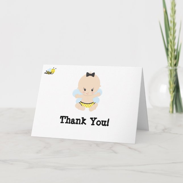 *~* Cute Baby Bee BOY Baby Shower Thank You Card (Front)