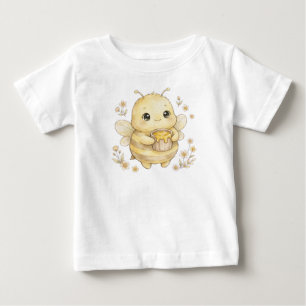 Cute Baby Bee Holding Honey Pot - Kawaii Watercolo T-Shirt