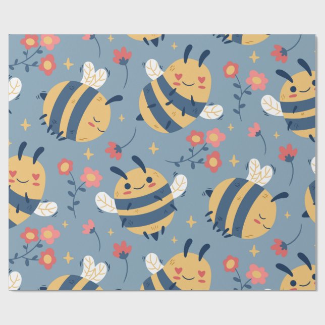 Cute Baby Bee Wrapping Paper (Flat)