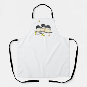 Cute Baby Bird 3 Chickadees on Tree Branch Apron