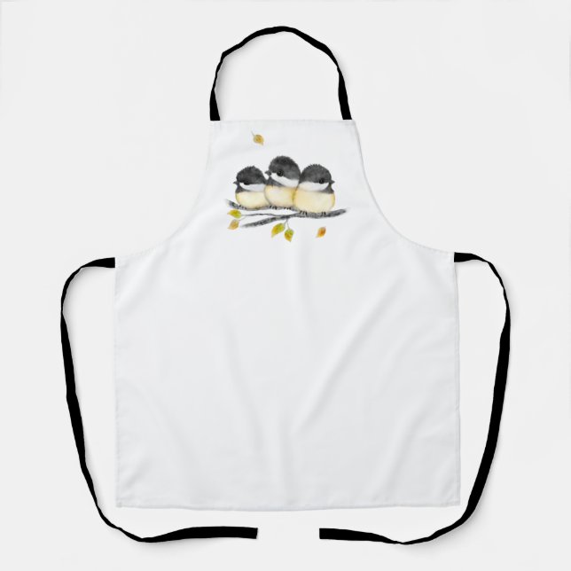 Cute Baby Bird 3 Chickadees on Tree Branch Apron (Front)