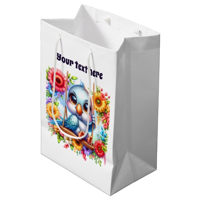 Cute baby bird customisable medium gift bag (Front Angled)